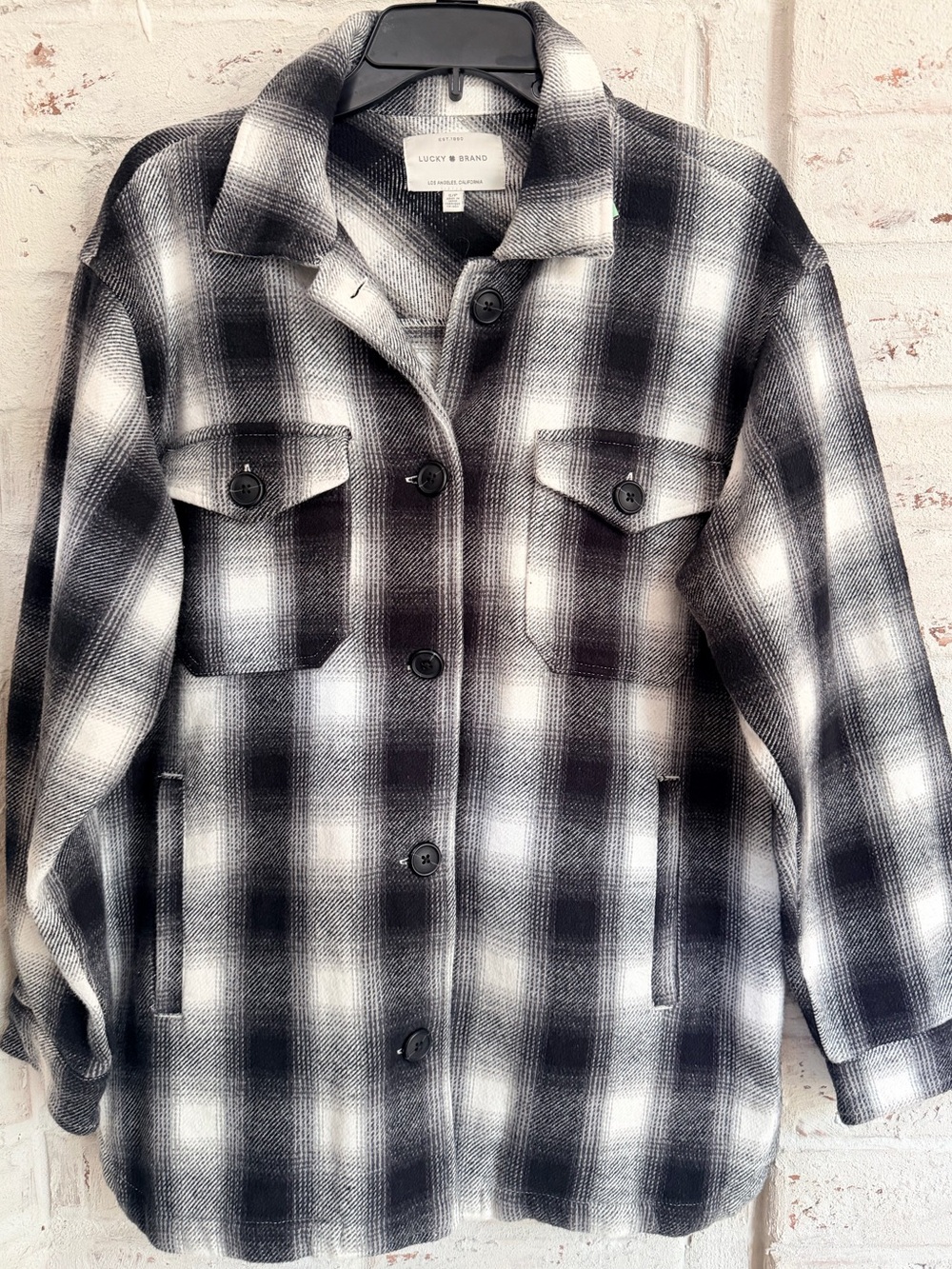 Lucky Brand Black White Plaid Oversized Shacket Shirt Jacket SP Petite Small